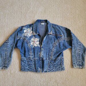 Vintage Y2K 90s Embellished Applique Medium Denim Jacket Western Rhinestone